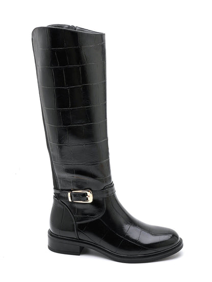 Czarne Wysokie Botki Stretch