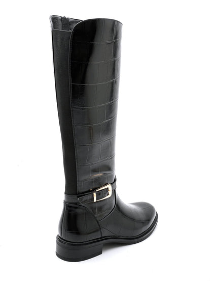 Czarne Wysokie Botki Stretch