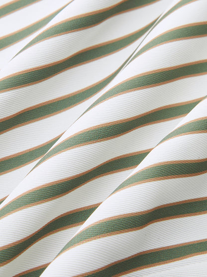 Metaliczna Koszula w Paski z Okrągłym Kołnierzem i Paskiem