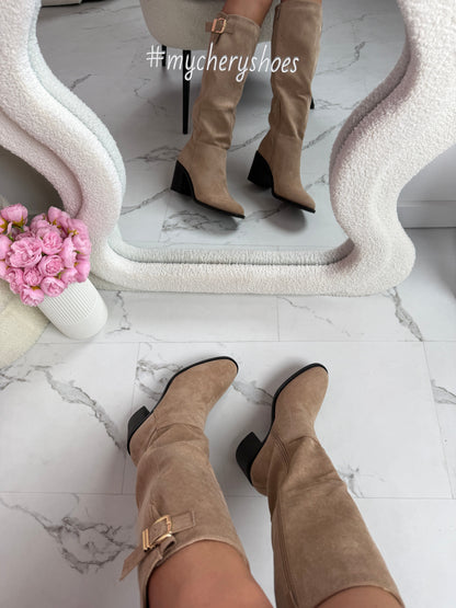 Sandy Khaki Wysokie Botki