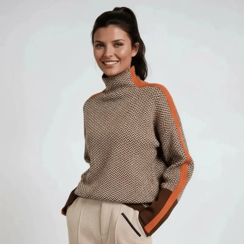 Sweter Malou - z podwyższonym kołnierzem w kontrastowe paski