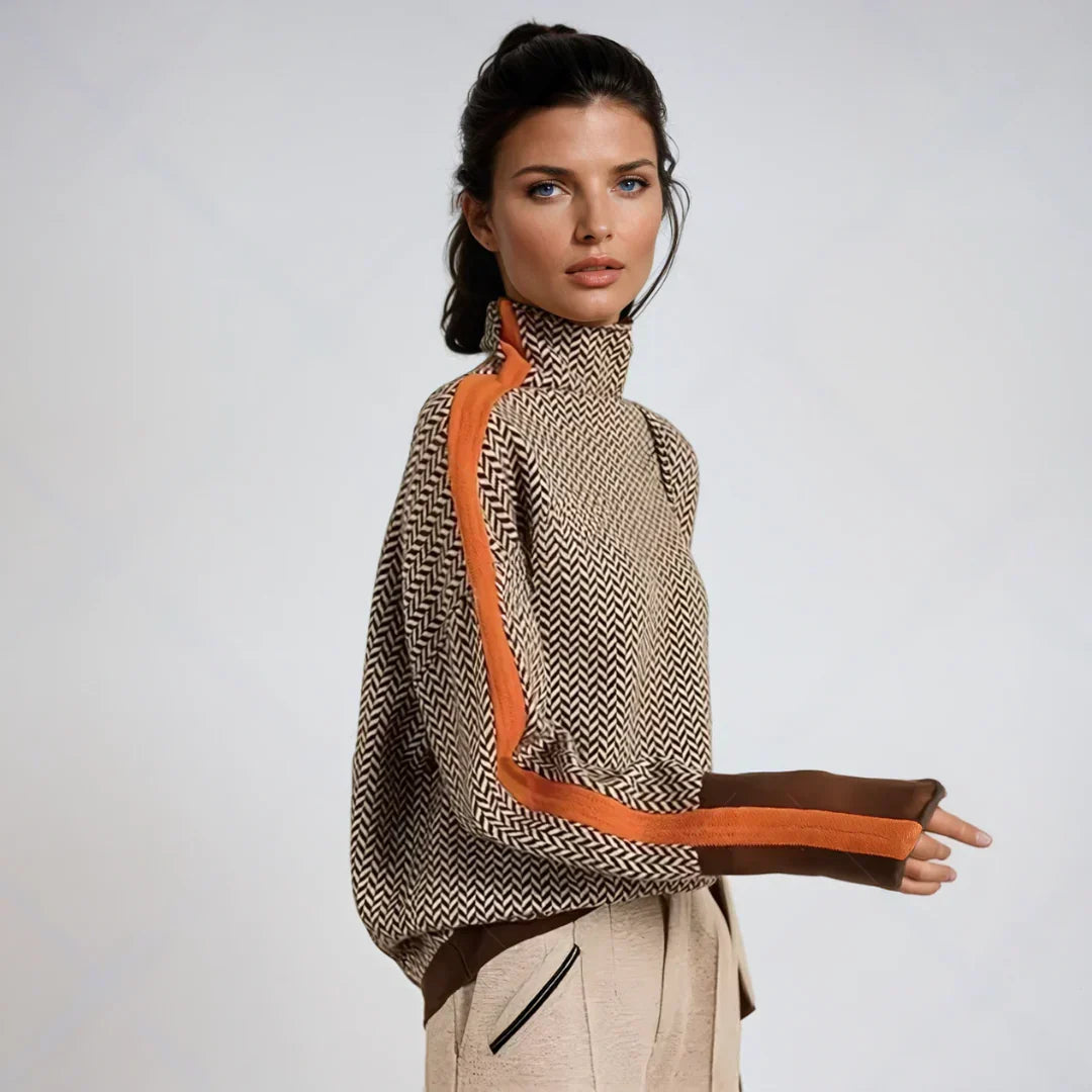 Sweter Malou - z podwyższonym kołnierzem w kontrastowe paski